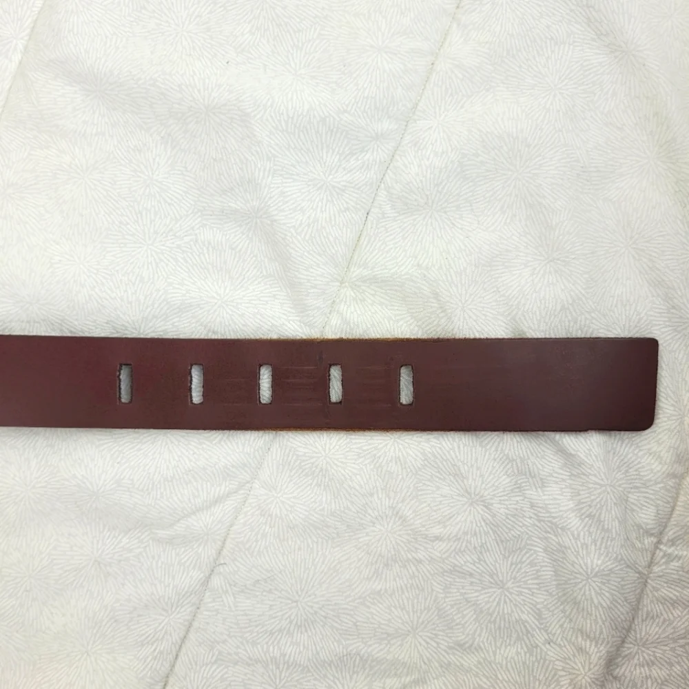 Brazilian espresso brown leather belt silver buckle minimalist classic artsy L